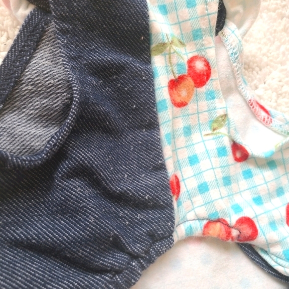 Dog Dress Blue Plaid Ruffle & Cherries - Picture 3 of 8